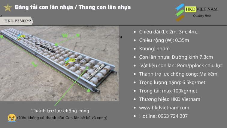 Chuyển thùng thuốc nên chọn băng tải con lăn nhựa cho nhẹ, tháo lắp dễ dàng, sản phẩm tốt bảo hành một năm mua tại HKD Việt nam.