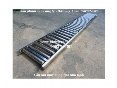 cầu lăn inox chuyển thùng đông lạnh