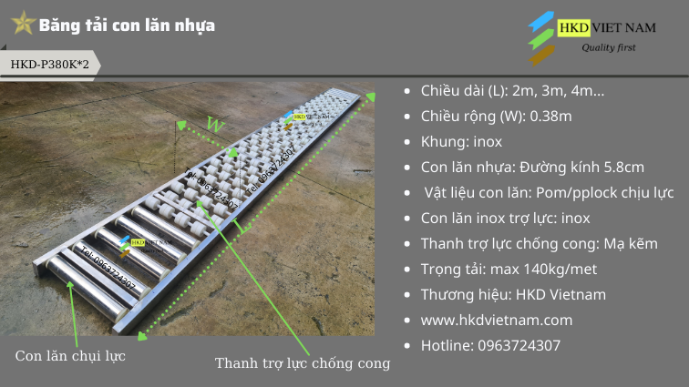 Thống số kỹ thuật băng tải con lăn nhựa chất lượng tốt giá lại rẻ khi mua tại công ty HKD Việt Nam