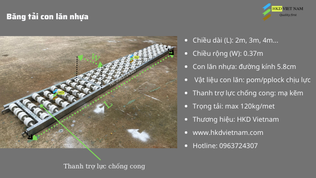 băng tải con lăn nhựa chụi lực chống bể chống cong khi mua hàng tại HKD Việt Nam