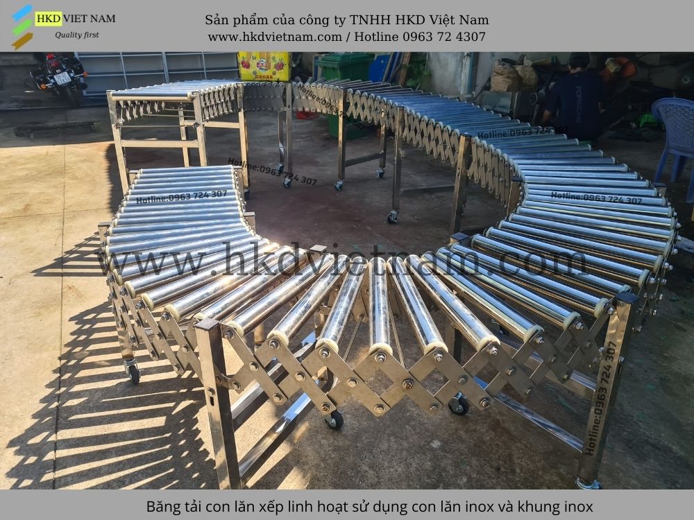 Băng tải con lăn xếp linh hoạt giá rẻ